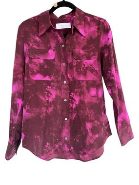 Equipment Silk Button-Up in Fuchsia and Burgundy Tie-Dye